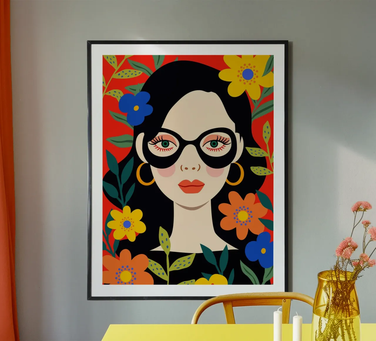 Ritratto moderno - Fiori Donna Illustrazione poster con telaio in alluminio da Whole©