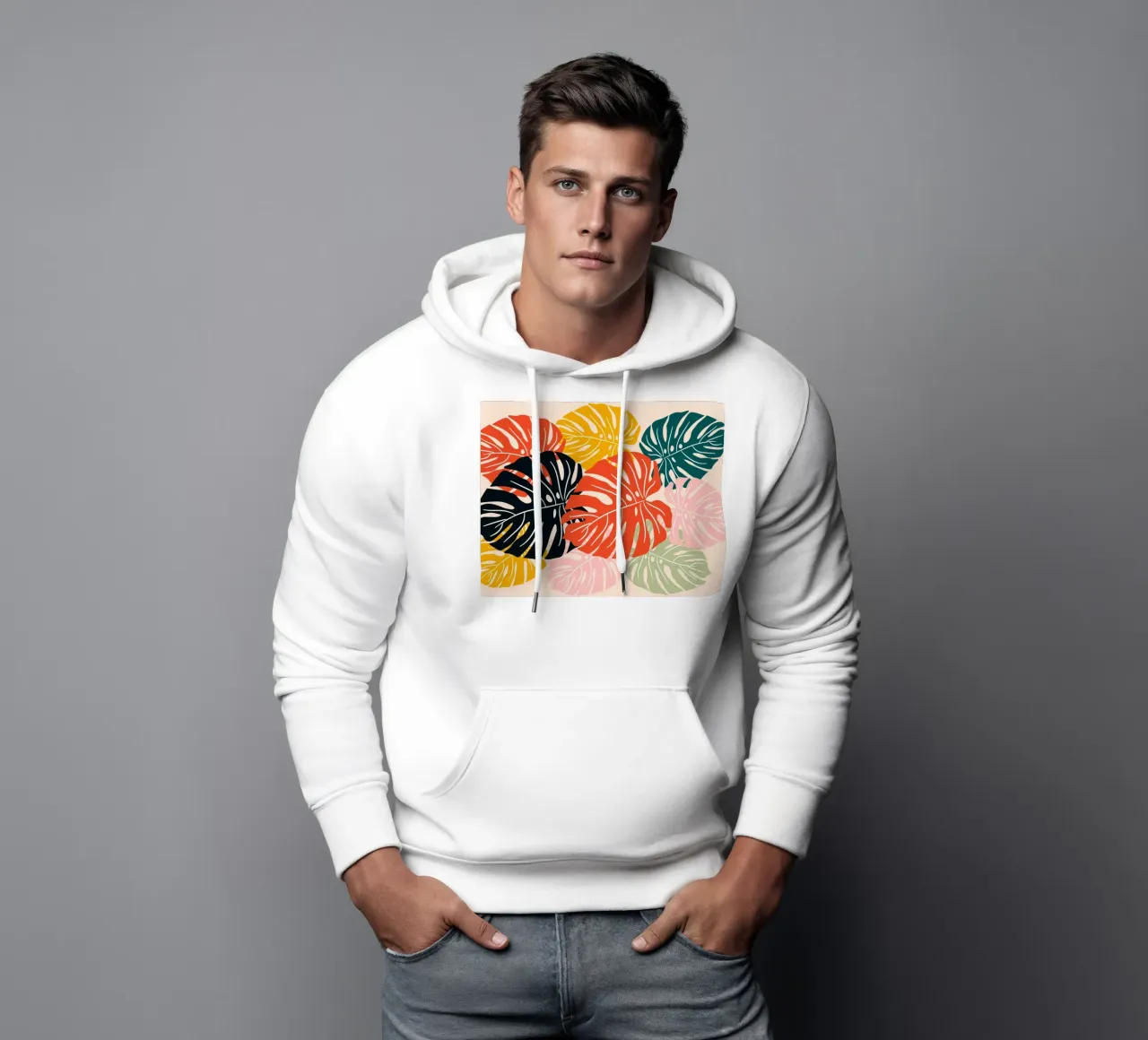Foglie di monstera tropicale - Moderno e colorato felpa con cappuccio da Whole©