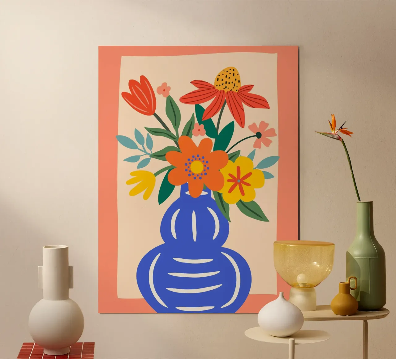 Fleurs multicolores dans un vase - Moderne & Joyeux poster avec cadre en bois de Whole©