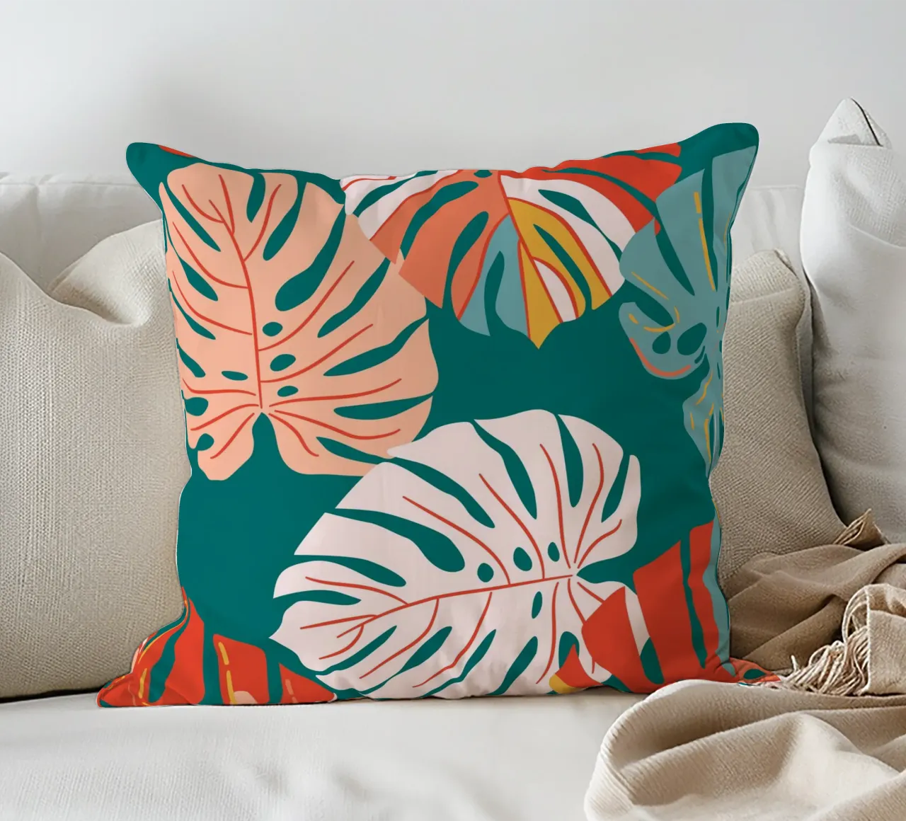 Foglie di Monstera - Tropicale e moderno cuscino da Whole©