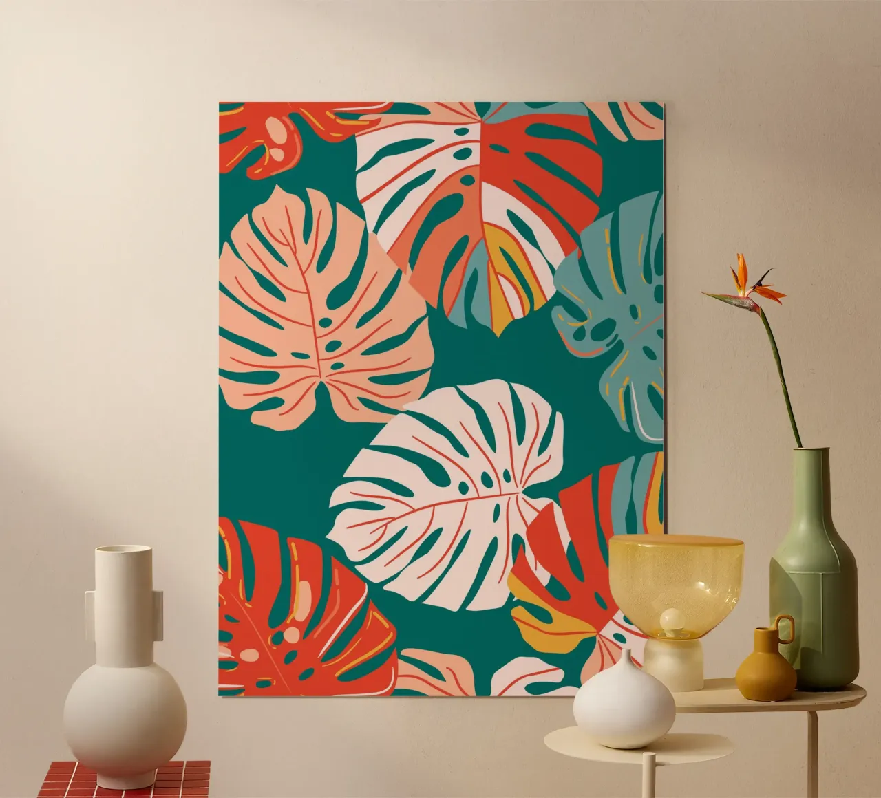 Foglie di Monstera - Tropicale e moderno poster con telaio in legno da Whole©