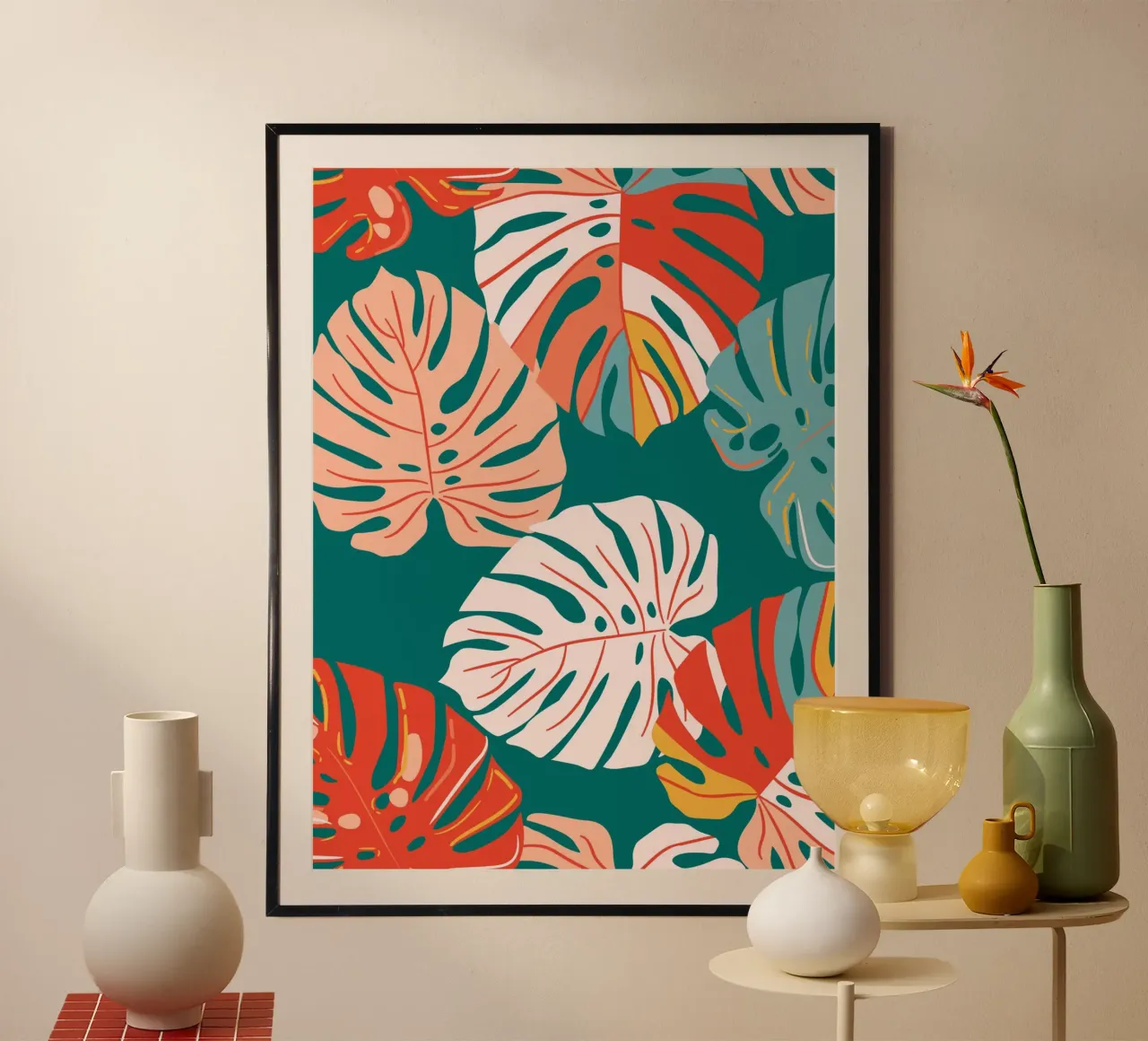 Foglie di Monstera - Tropicale e moderno poster con telaio in legno da Whole©