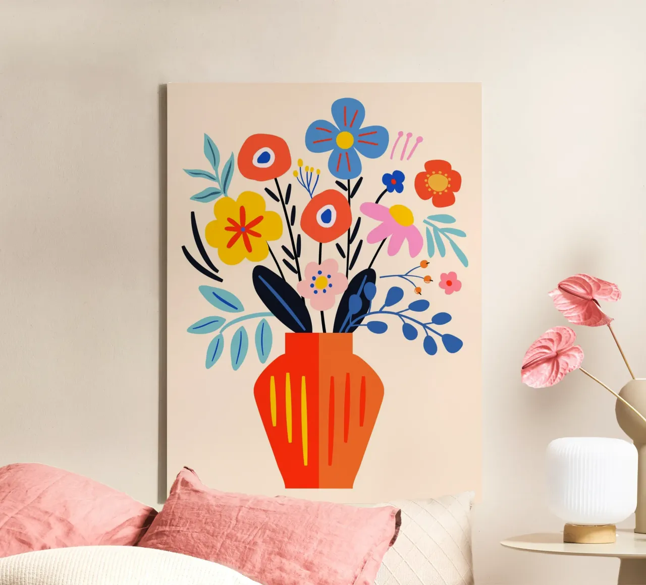 Blumenstrauß in Vase – Modern & Farbenfroh Leinwand von Whole©