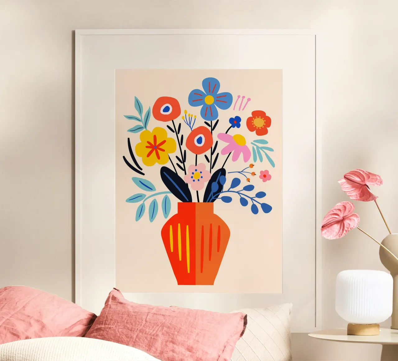 Blumenstrauß in Vase – Modern & Farbenfroh Hahnemühle von Whole©