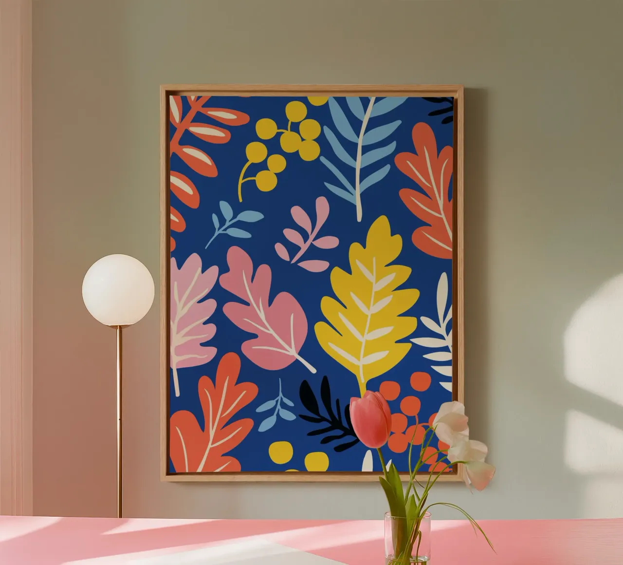 Abstracte bladeren - Levendig & Modern canvas met Baklijst van Whole©