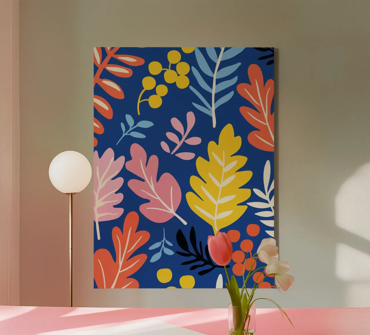 Abstracte bladeren - Levendig & Modern canvas met Baklijst van Whole©