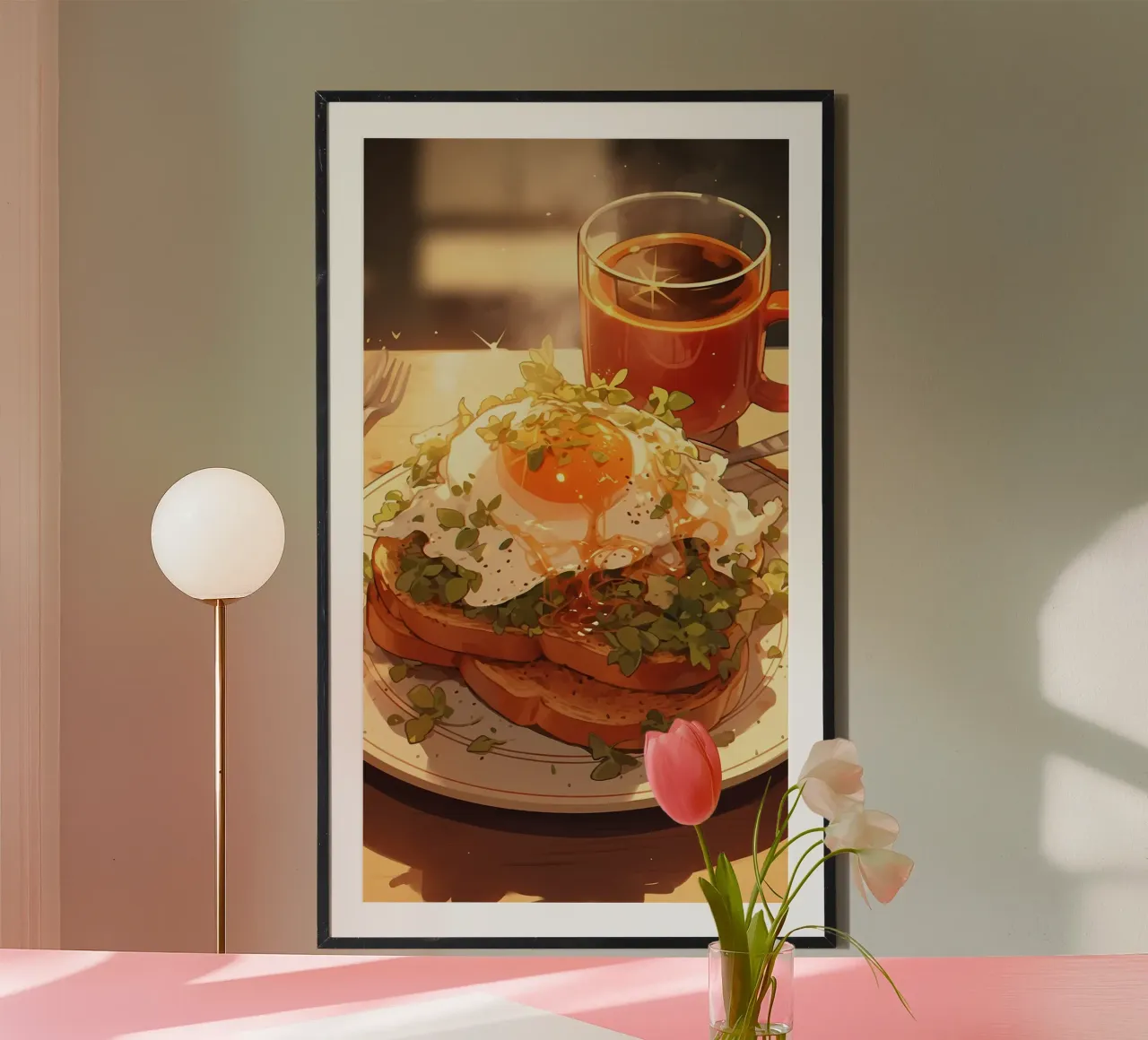 Colazione al caffè poster con telaio in legno da Manh beo