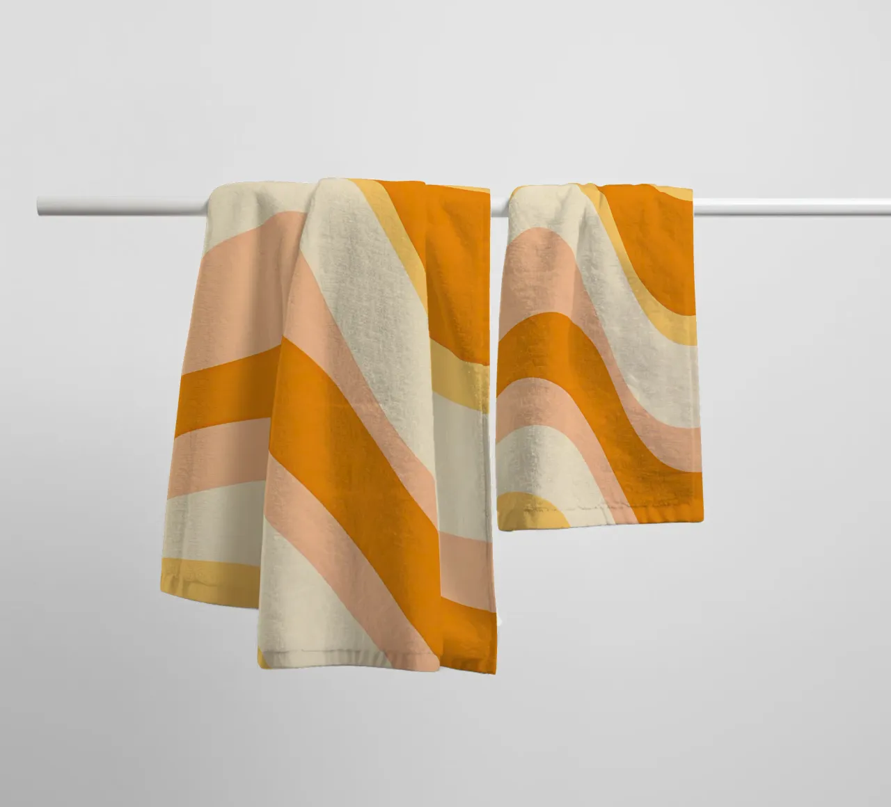 Abstract 70s peach and mustard pattern towel by Autofocus