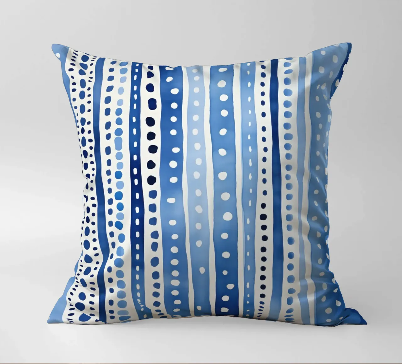 Blue watercolour pattern with stripes and dots decorative cushion by Autofocus