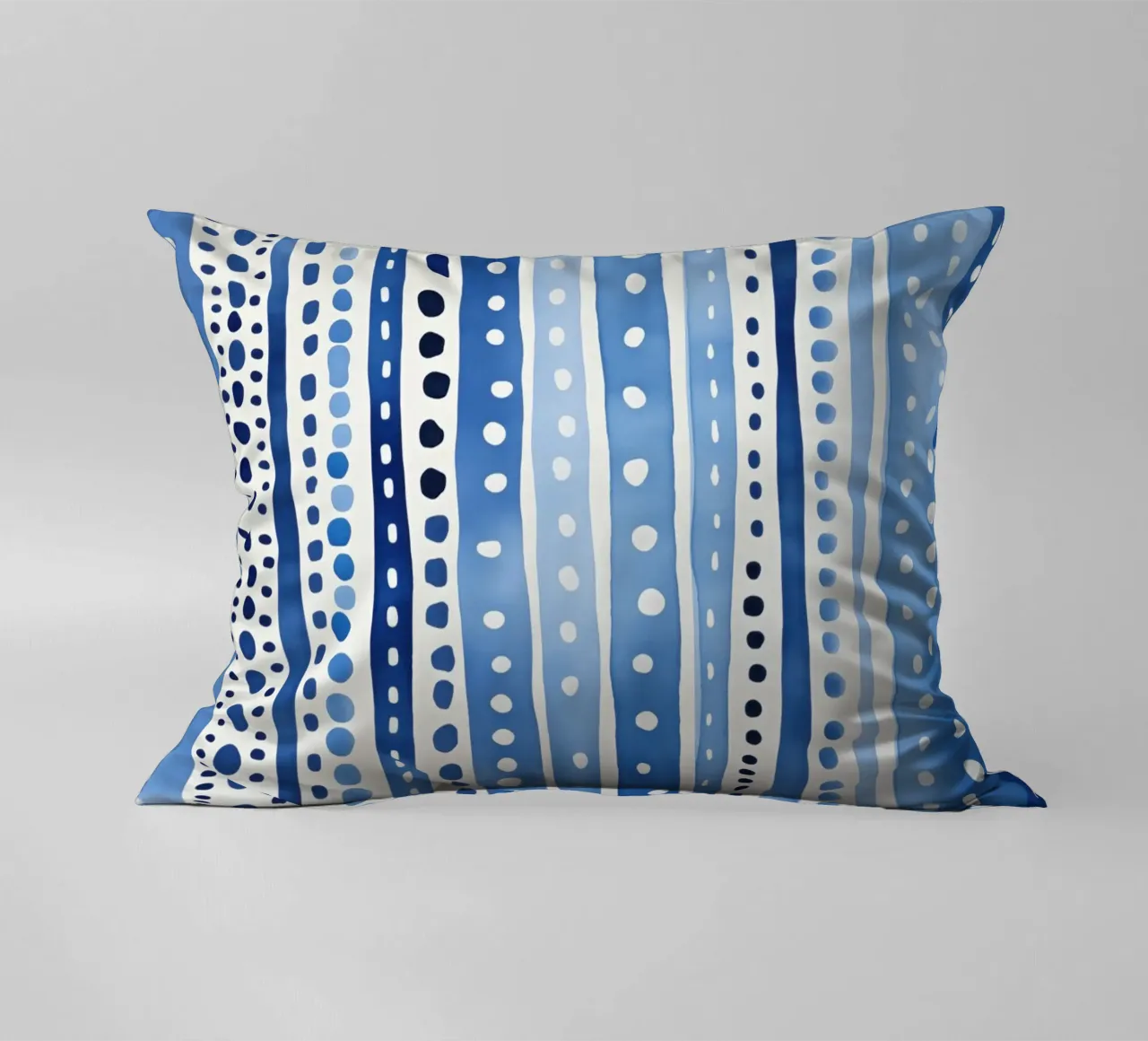 Blue watercolour pattern with stripes and dots decorative cushion by Autofocus