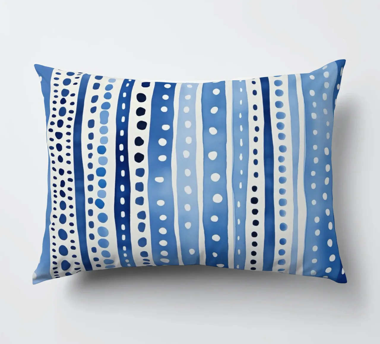 Blue watercolour pattern with stripes and dots decorative cushion by Autofocus