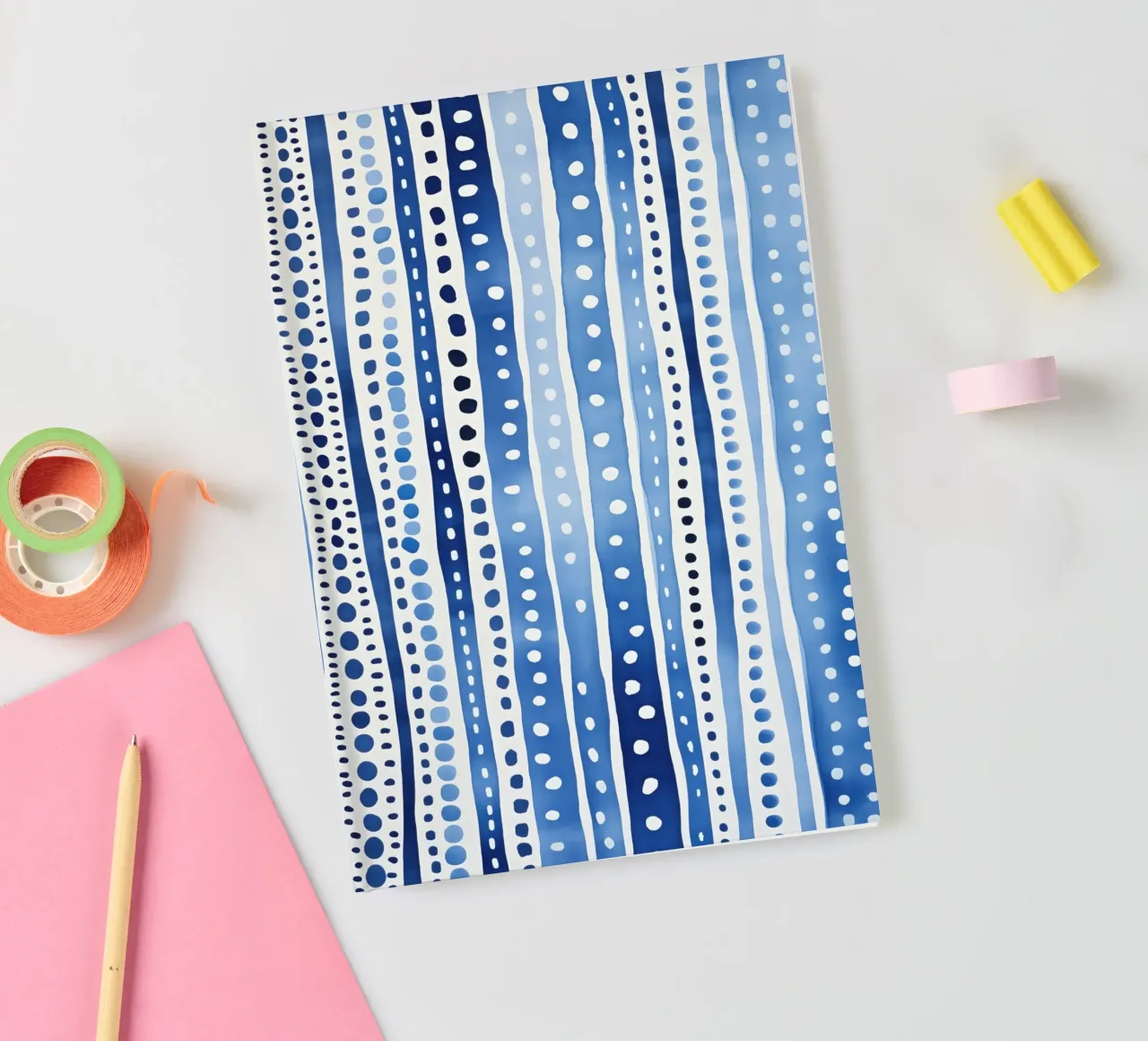 Blue watercolour pattern with stripes and dots notebook by Autofocus