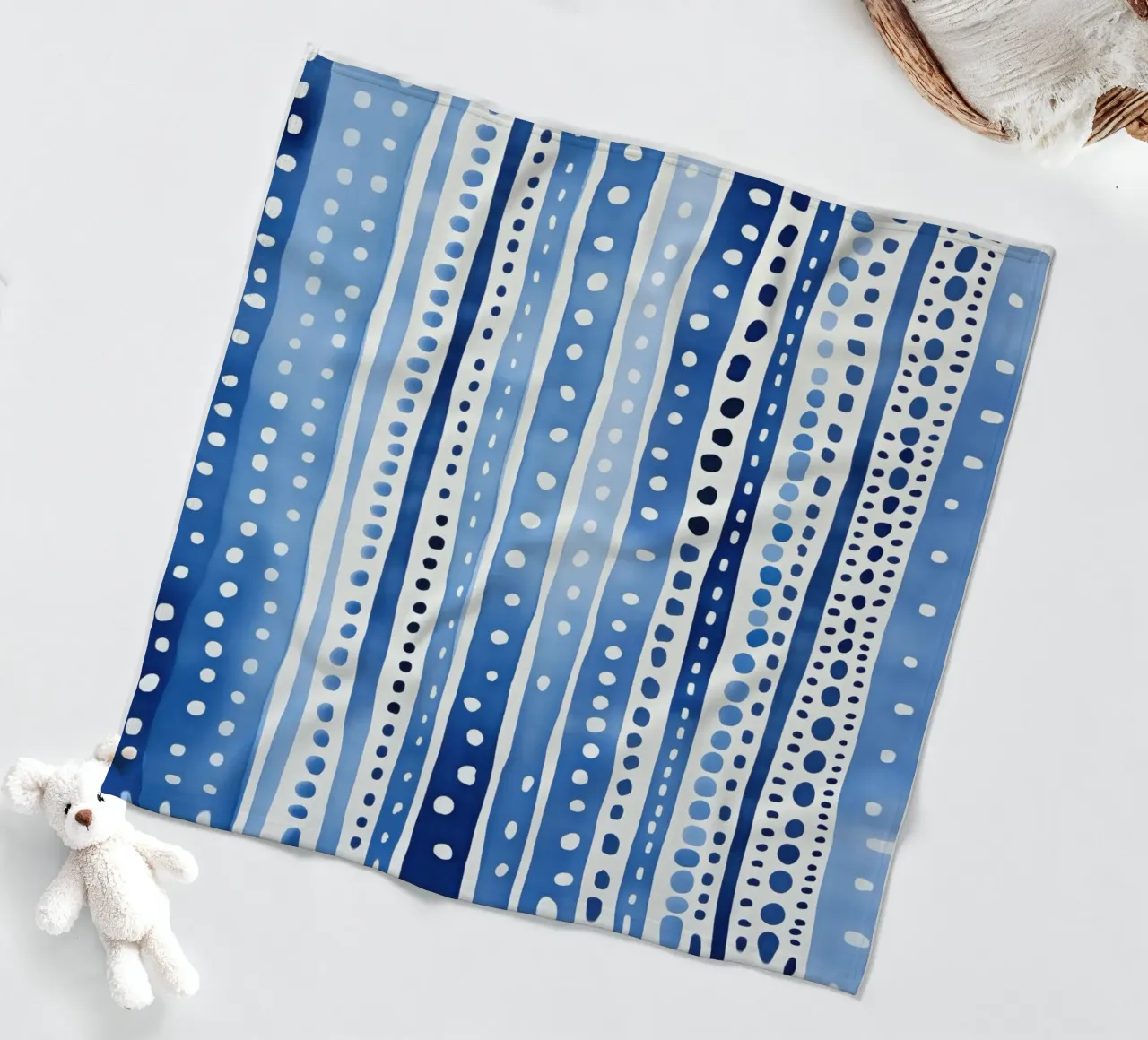 Blue watercolour pattern with stripes and dots fleece blanket by Autofocus