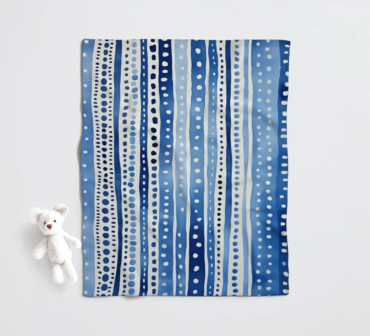 Blue watercolour pattern with stripes and dots fleece blanket by Autofocus