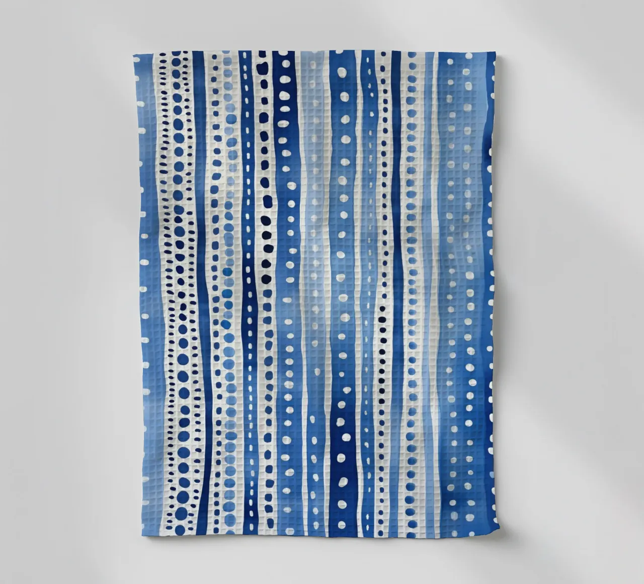 Blue watercolour pattern with stripes and dots tea towel by Autofocus