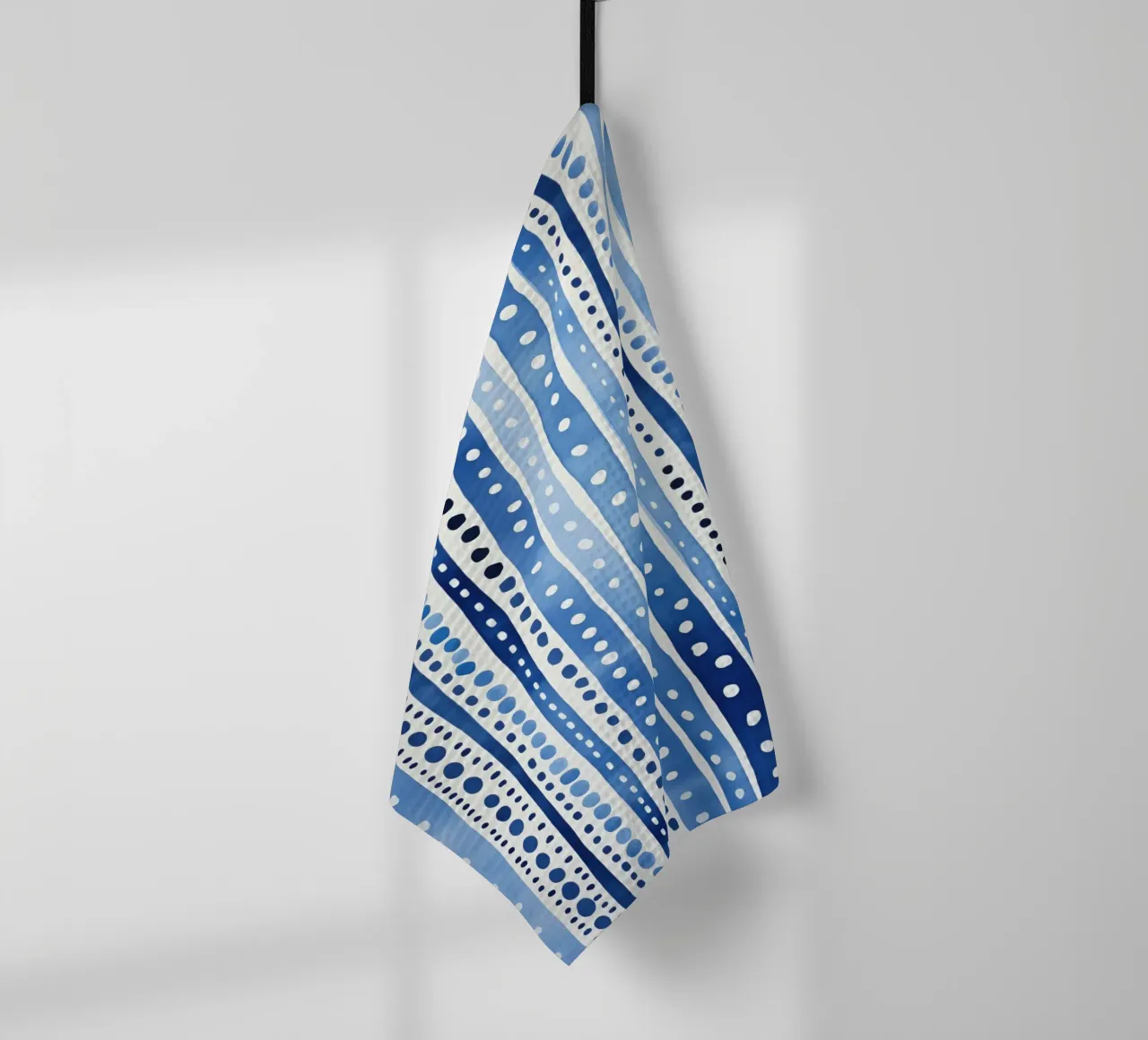 Blue watercolour pattern with stripes and dots tea towel by Autofocus