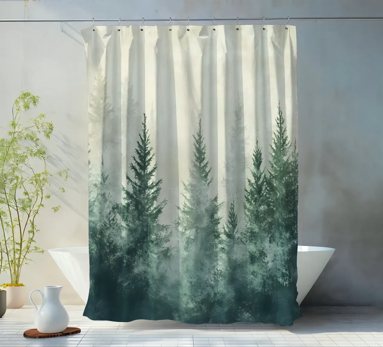 Foresta nebbiosa tenda da doccia da IamHomeStudio