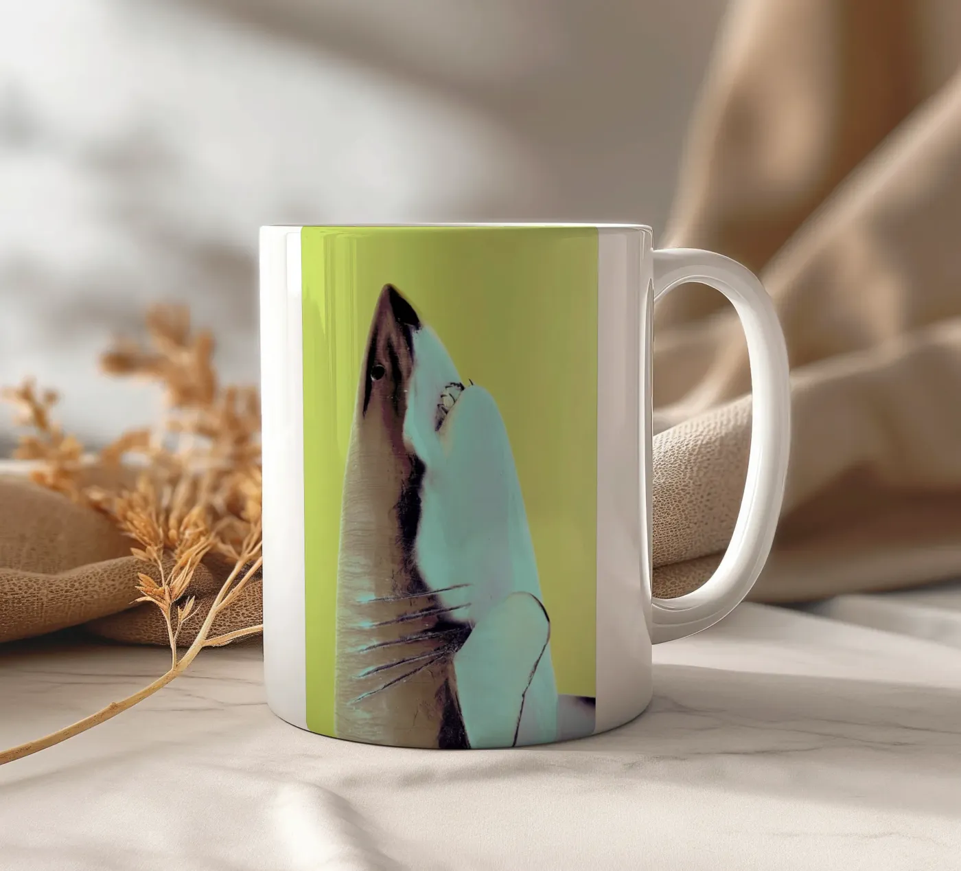 Attack! Yellow ceramic mug by Ballack Art House