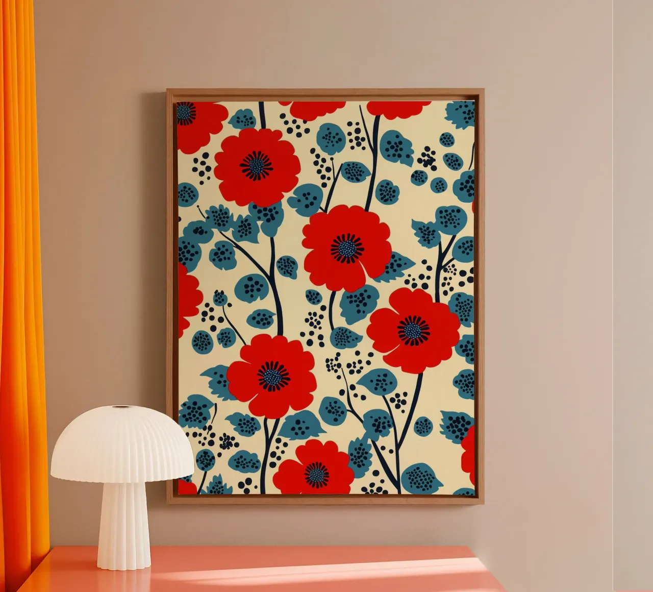 Decorative wild poppy pattern canvas with Floater frame by Autofocus