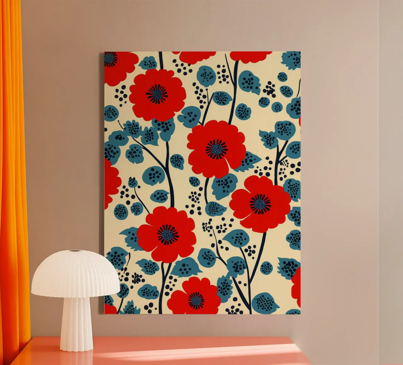 Decorative wild poppy pattern canvas with Floater frame by Autofocus
