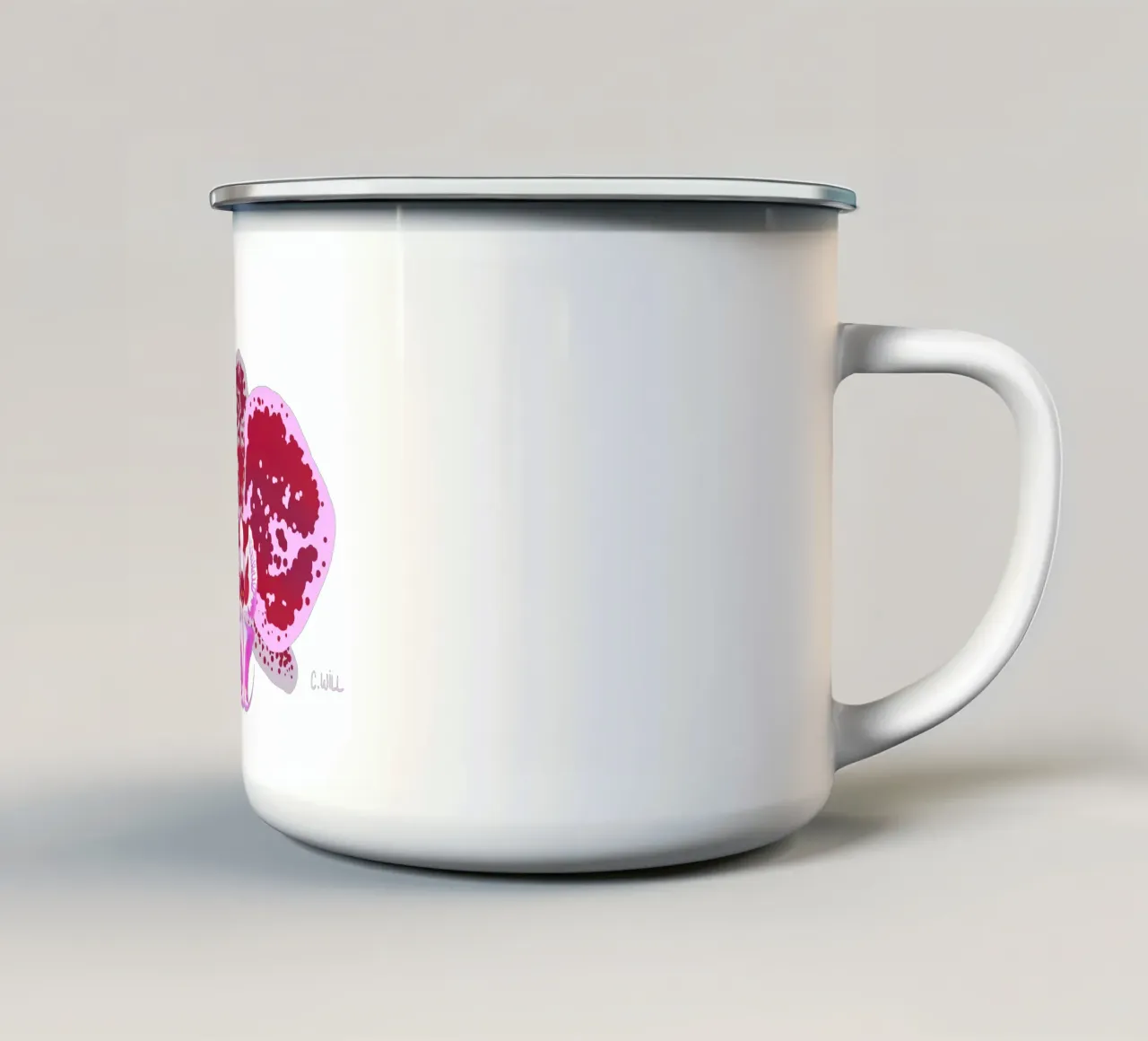 Gatto orchidea tazza in smalto da C.WILL