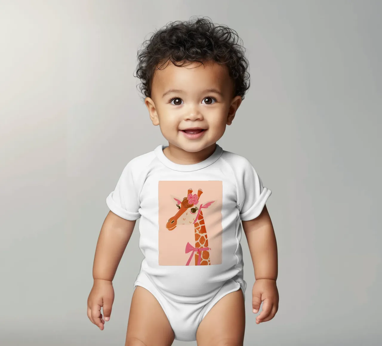 Glamorous Giraffe with a Bow short-sleeve baby romper by DaarbyN