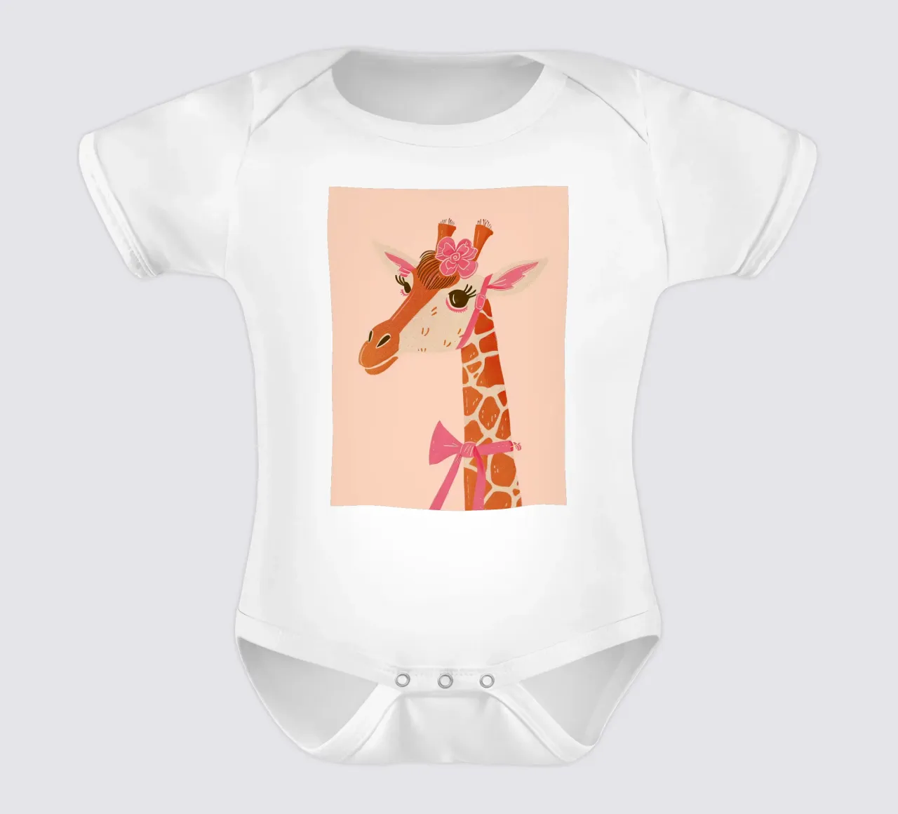Glamorous Giraffe with a Bow short-sleeve baby romper by DaarbyN