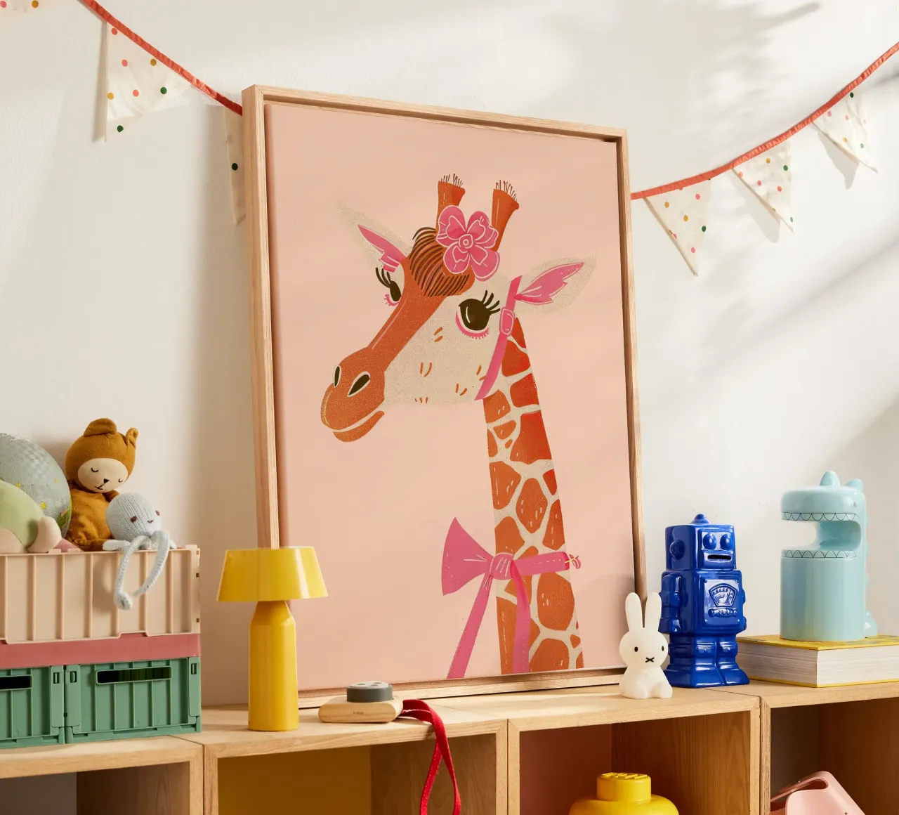 Glamorous Giraffe with a Bow canvas with Floater frame by DaarbyN