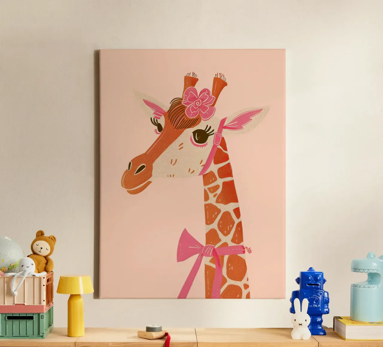 Glamorous Giraffe with a Bow canvas with Floater frame by DaarbyN