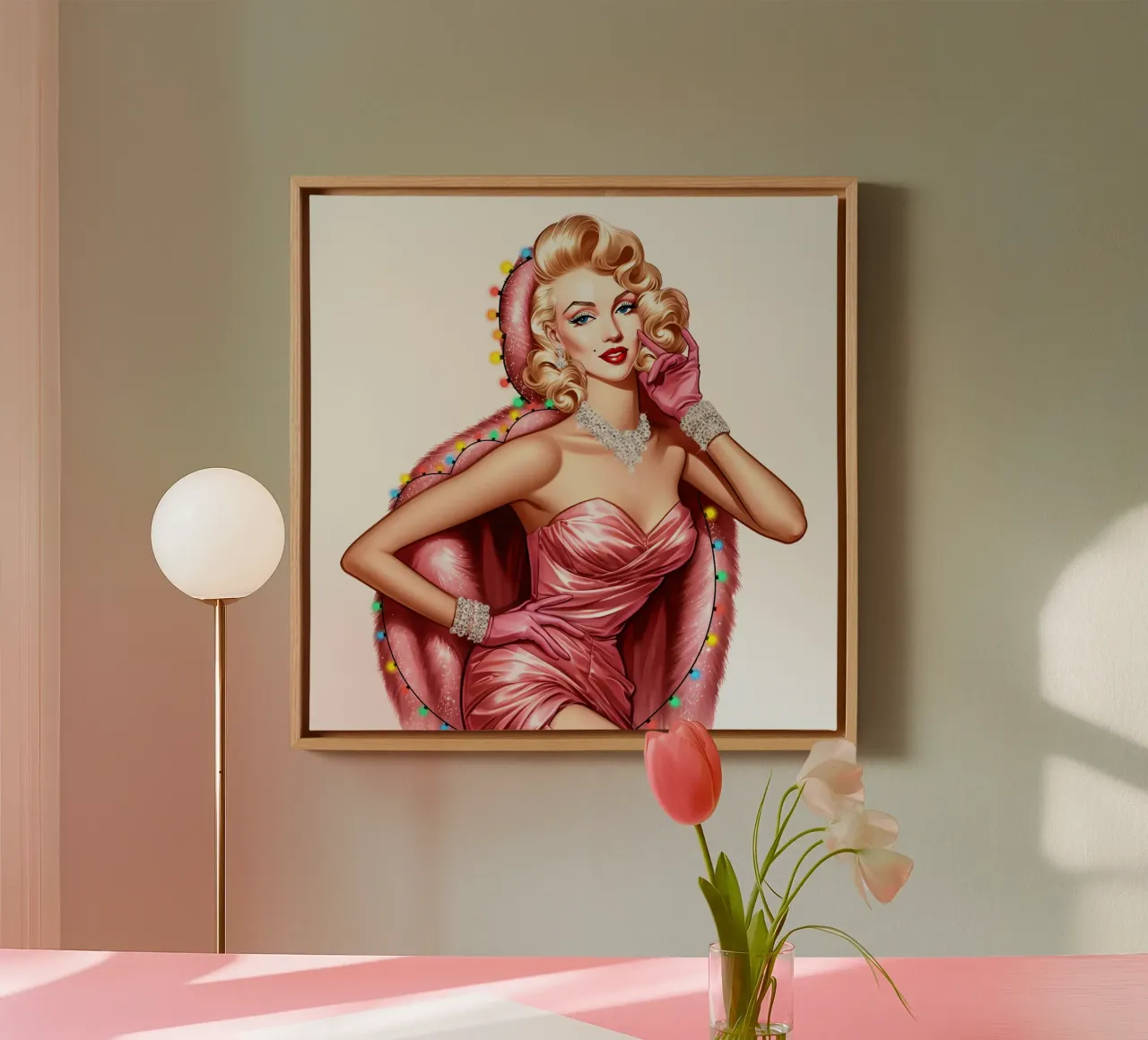 Vrolijk kerstfeest Marilyn canvas met Baklijst van ARTOMATIC