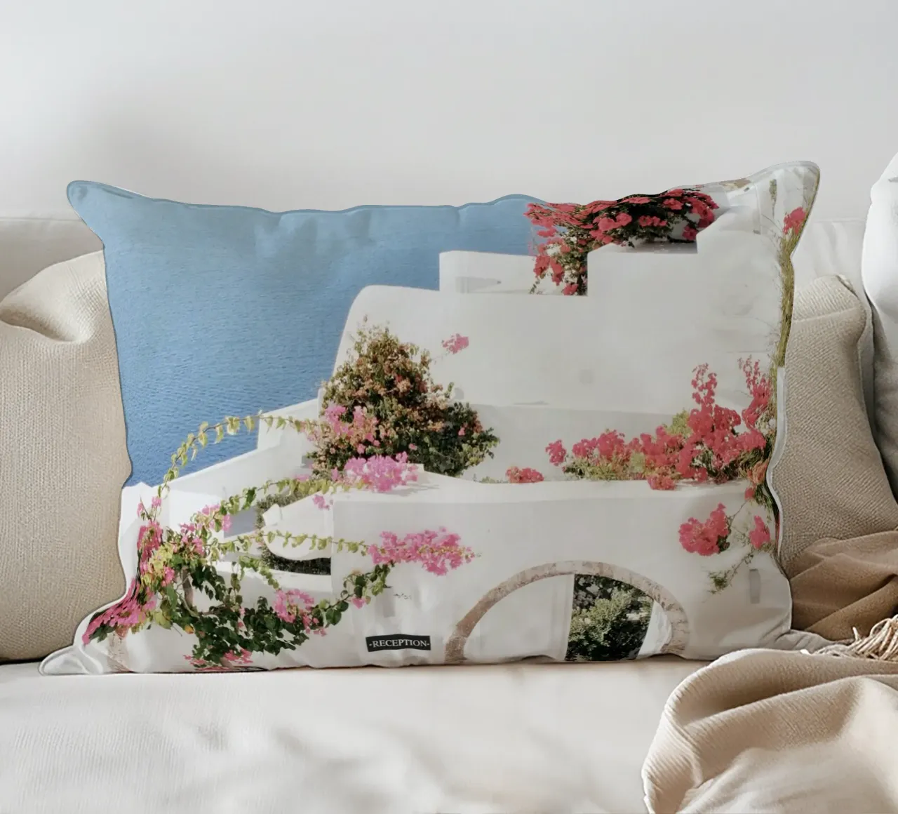 Santorini Greece Travel Poster decorative cushion by TheTravelClub