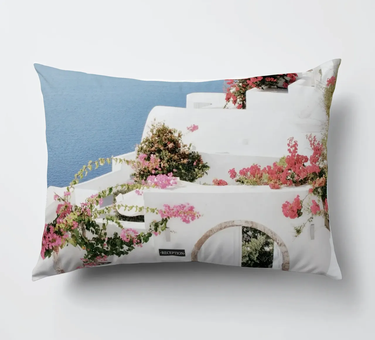 Santorini Greece Travel Poster decorative cushion by TheTravelClub