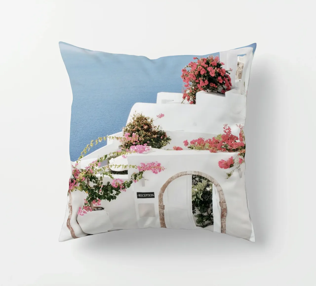 Santorini Greece Travel Poster decorative cushion by TheTravelClub