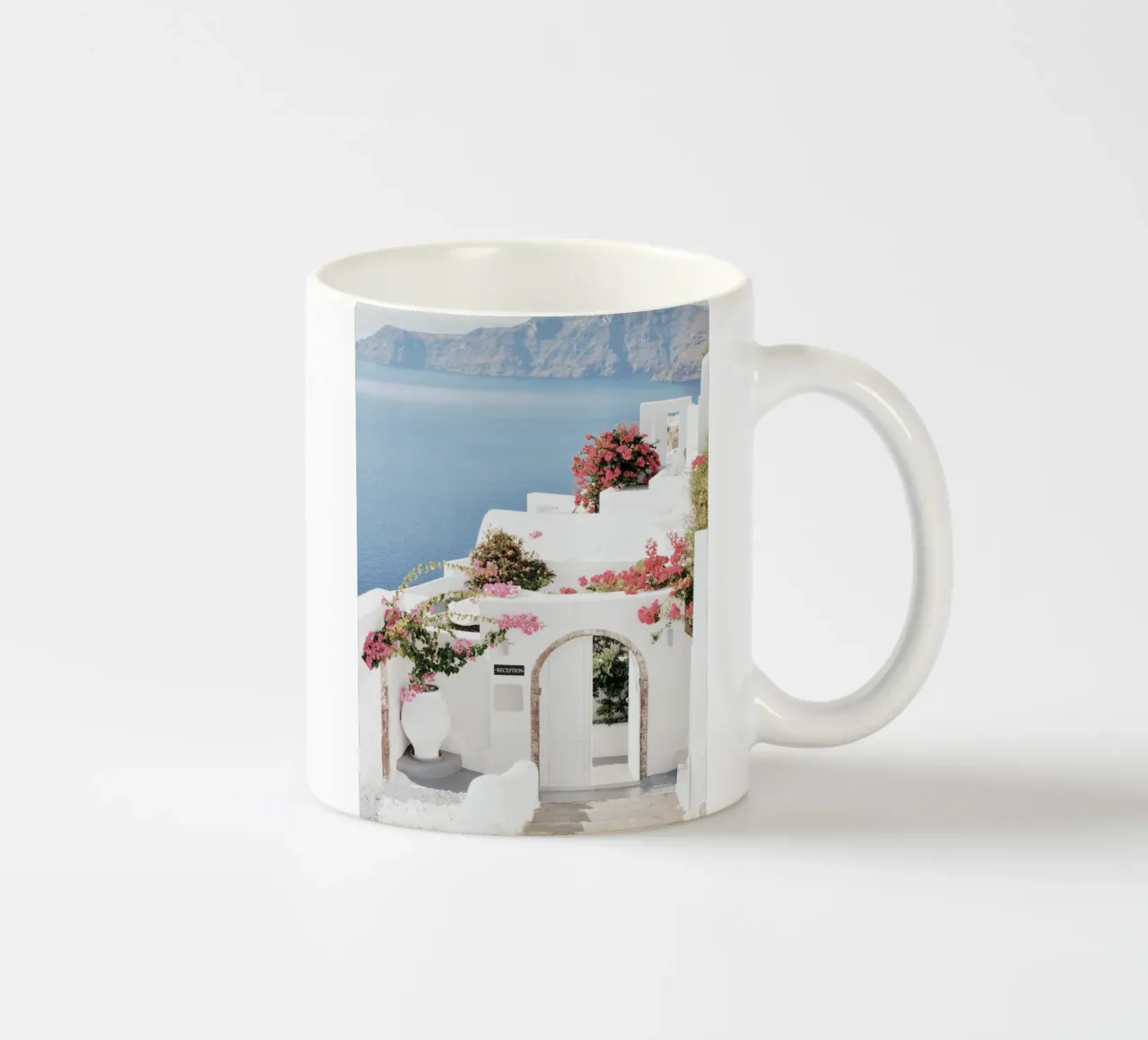 Santorini Griekenland Reisposter keramische mok van TheTravelClub