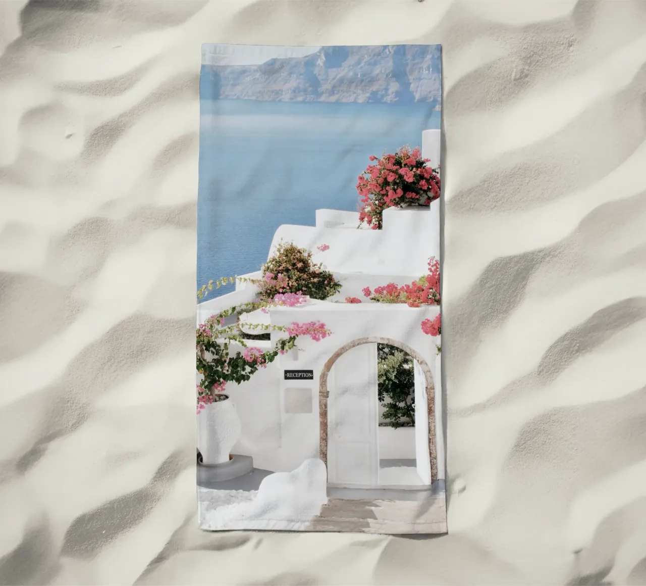 Santorini Greece Travel Poster telo mare da TheTravelClub