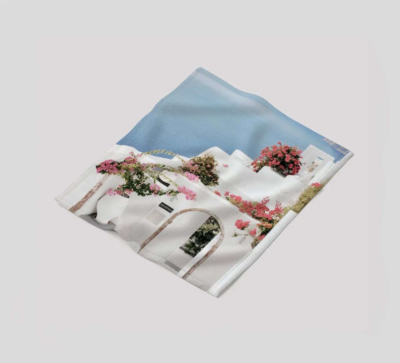 Santorini Greece Travel Poster fleece blanket by TheTravelClub