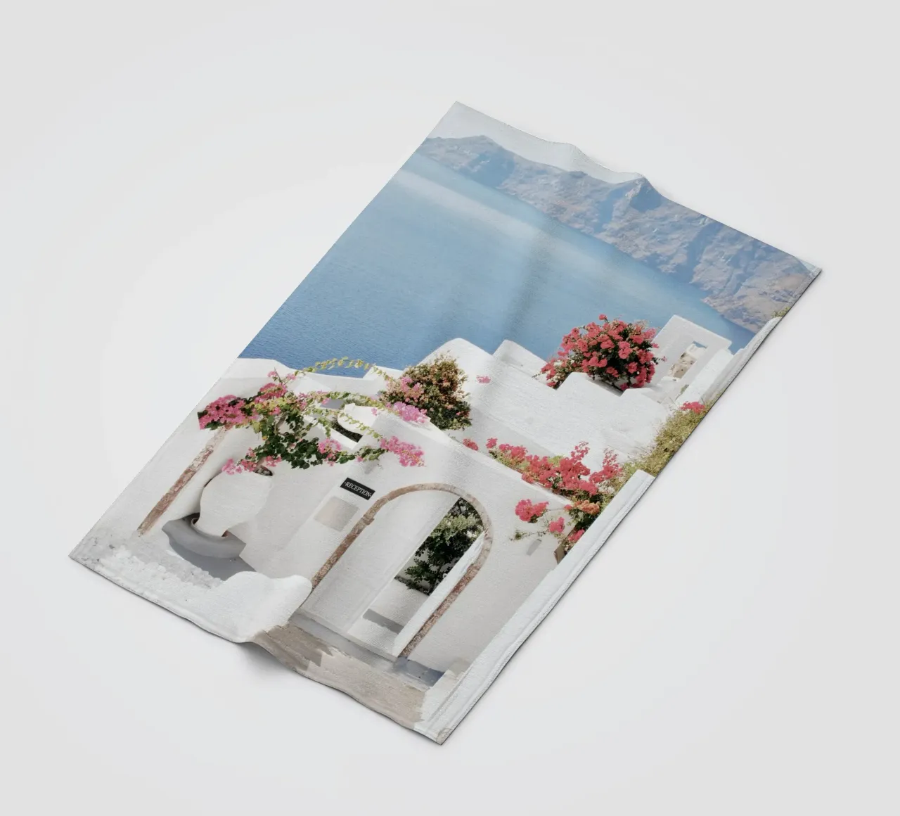 Santorini Greece Travel Poster fleece blanket by TheTravelClub