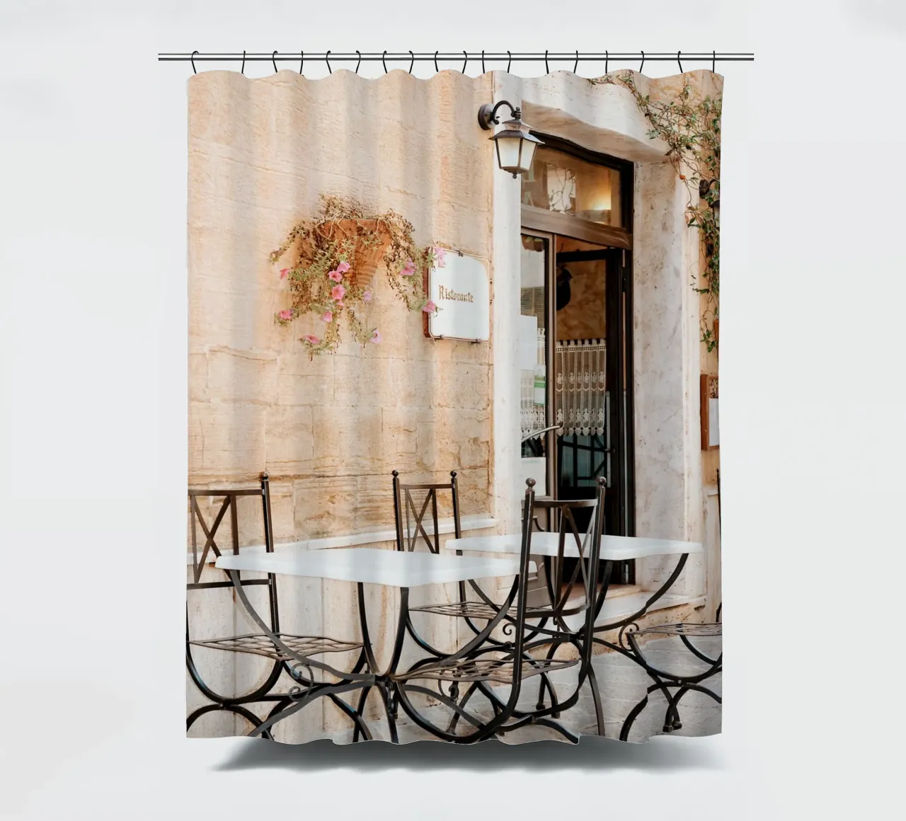 Italian Cafe Print, Brunch Print, European La Dolce Vita tenda da doccia da TheTravelClub