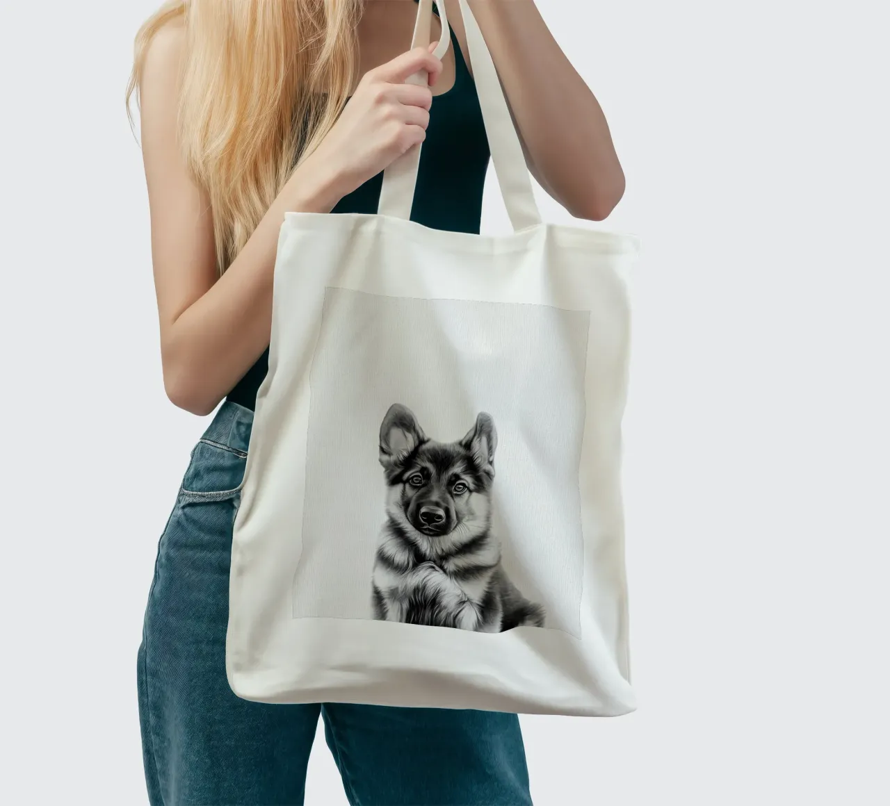 Felix cucciolo di pastore tedesco B&N borsa in juta da Carinaprint