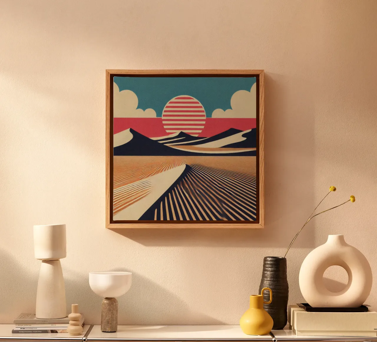 Tramonto nel deserto - Stampa poster d'epoca tela con Cornice a cassetta da posterprints-by-nomad