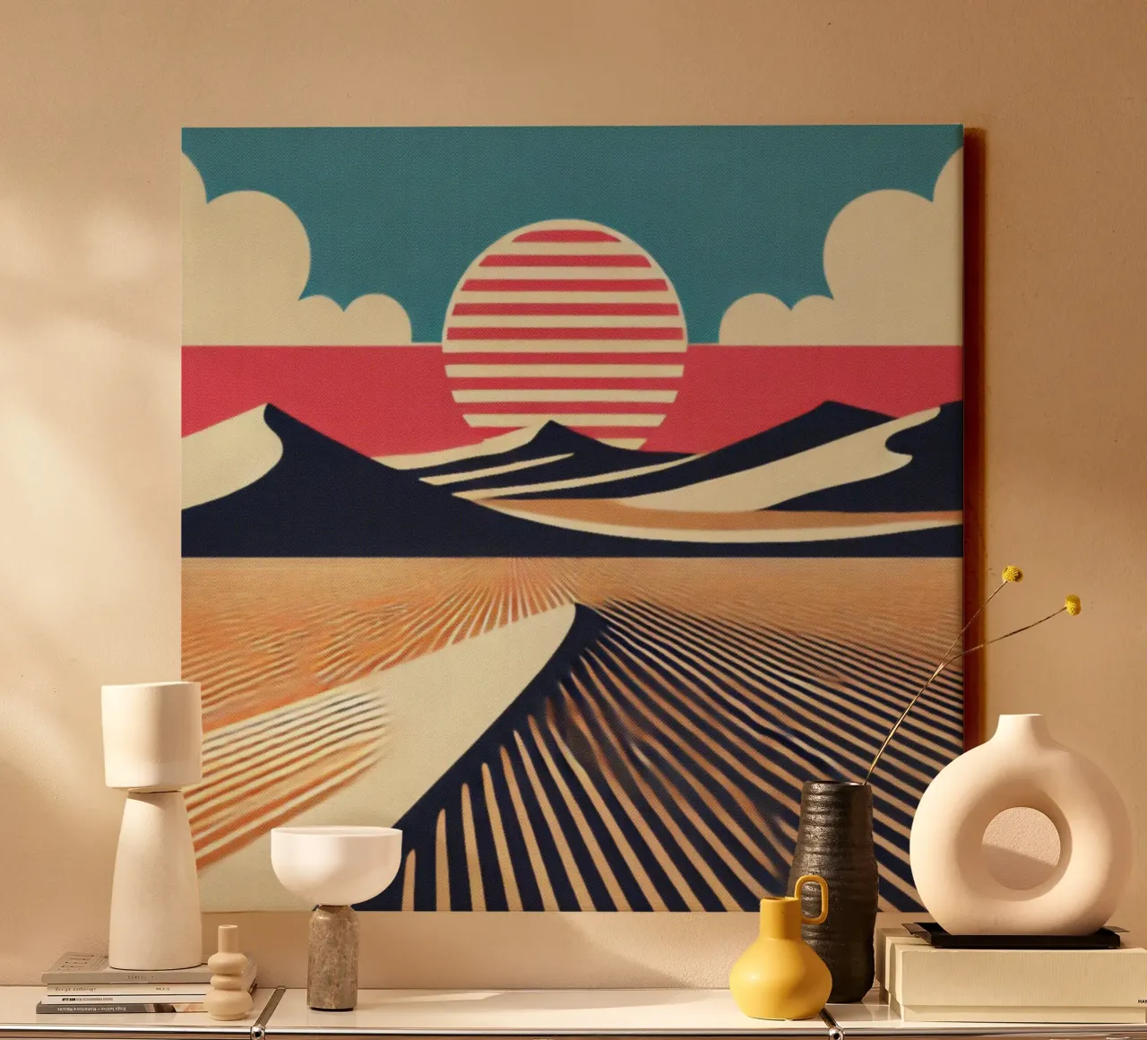 Tramonto nel deserto - Stampa poster d'epoca tela con Cornice a cassetta da posterprints-by-nomad