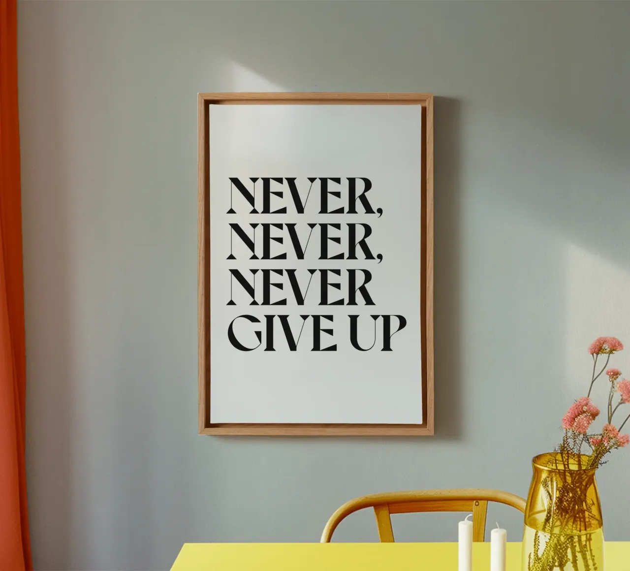 GEEF NOOIT, MAAR DAN OOK NOOIT OP canvas met Baklijst van n.4