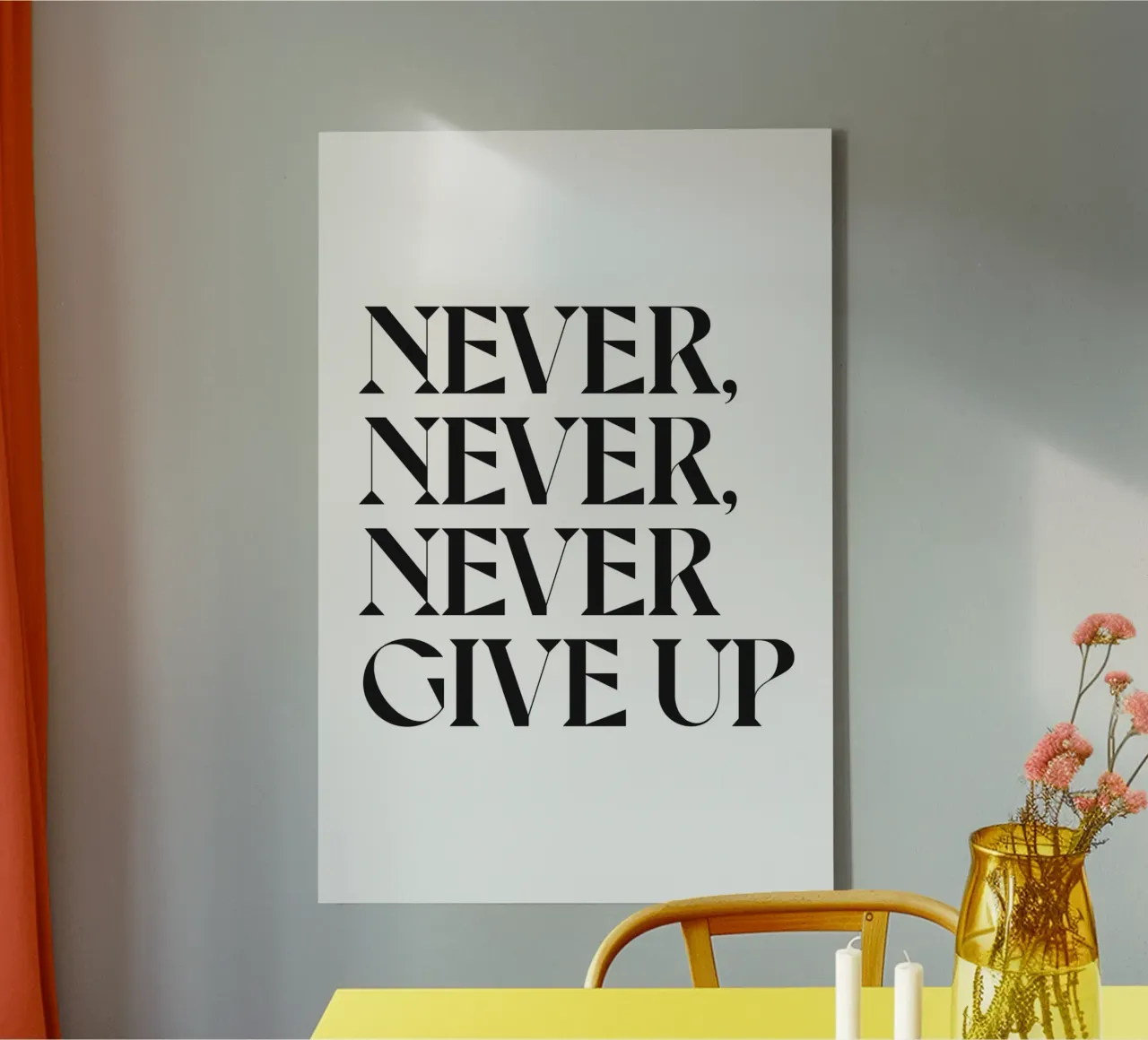 GEEF NOOIT, MAAR DAN OOK NOOIT OP canvas met Baklijst van n.4