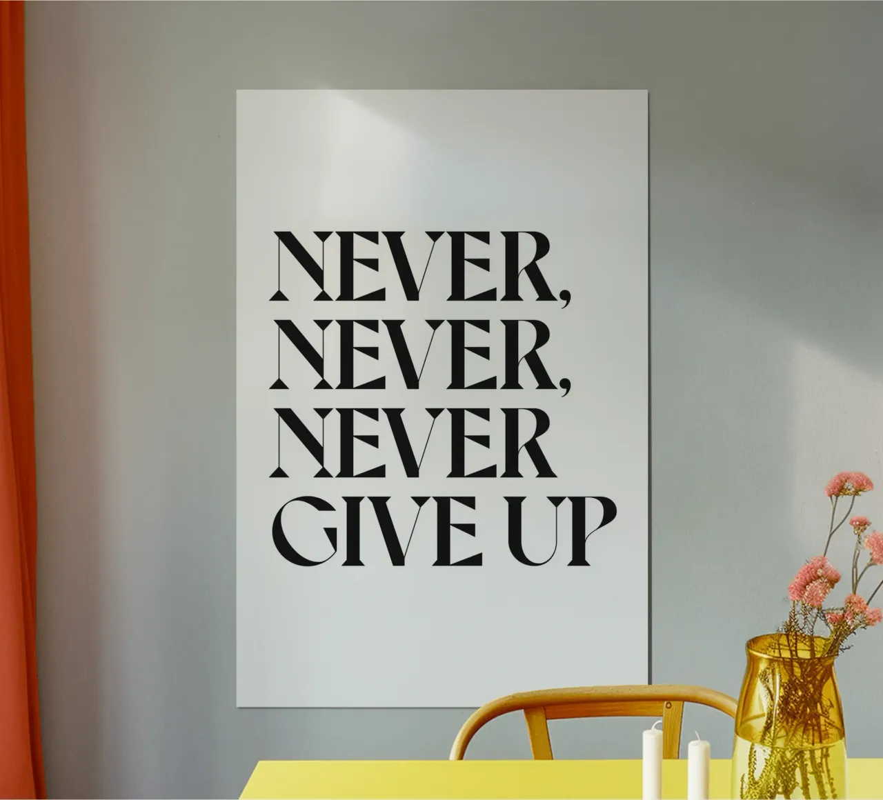 GEEF NOOIT, MAAR DAN OOK NOOIT OP poster met aluminium frame van n.4