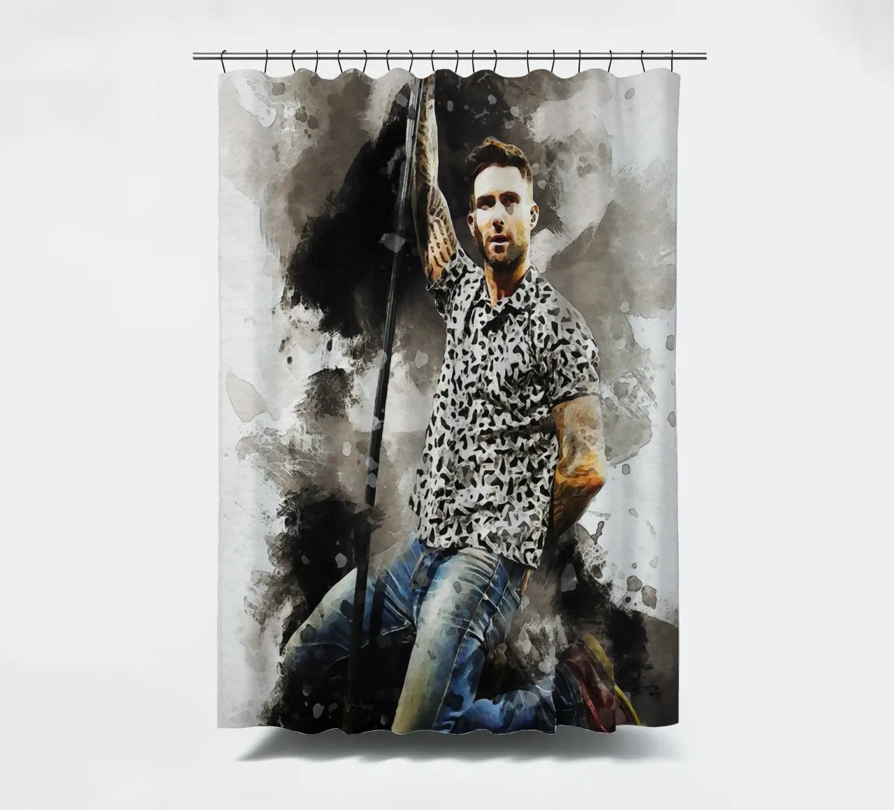 Macchia di ritratto Adam Levine tenda da doccia da Gunawan Rb