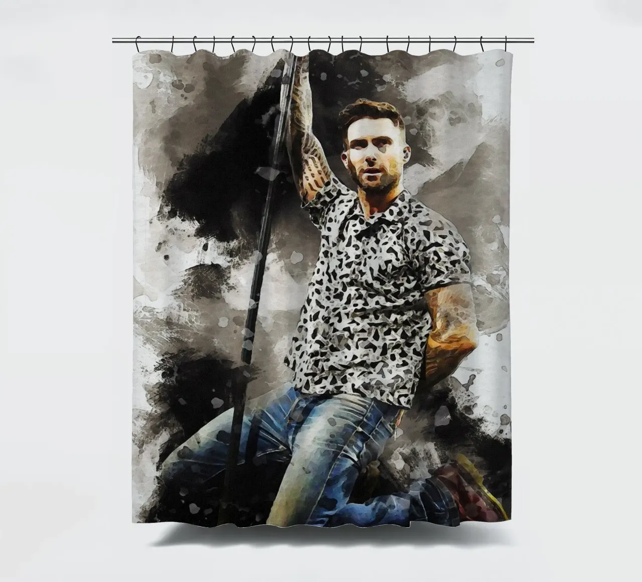 Macchia di ritratto Adam Levine tenda da doccia da Gunawan Rb