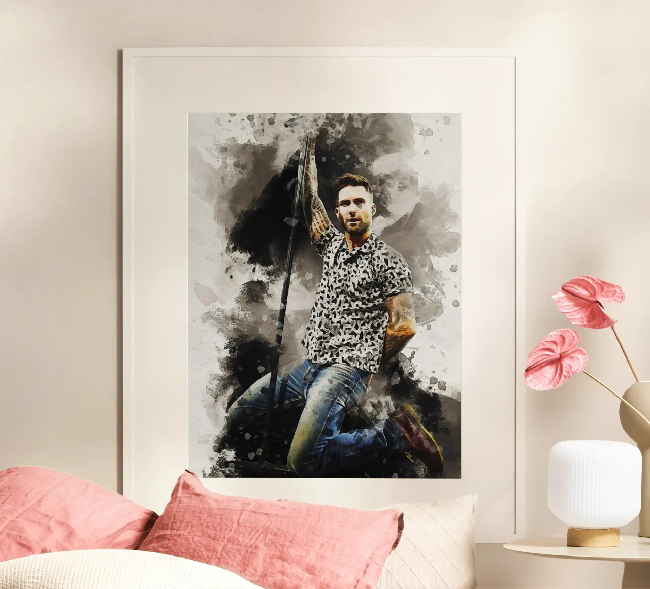 Macchia di ritratto Adam Levine carta hahnemühle da Gunawan Rb