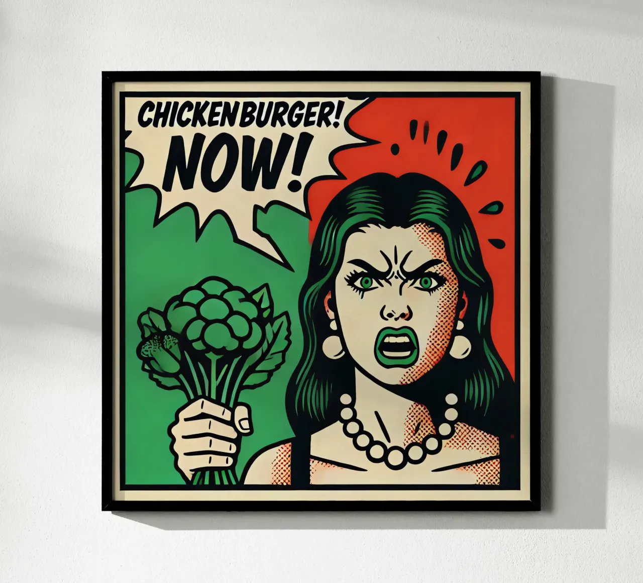 Chickenburger! NU! - Vintage posterafdruk poster met houten frame van posterprints-by-nomad