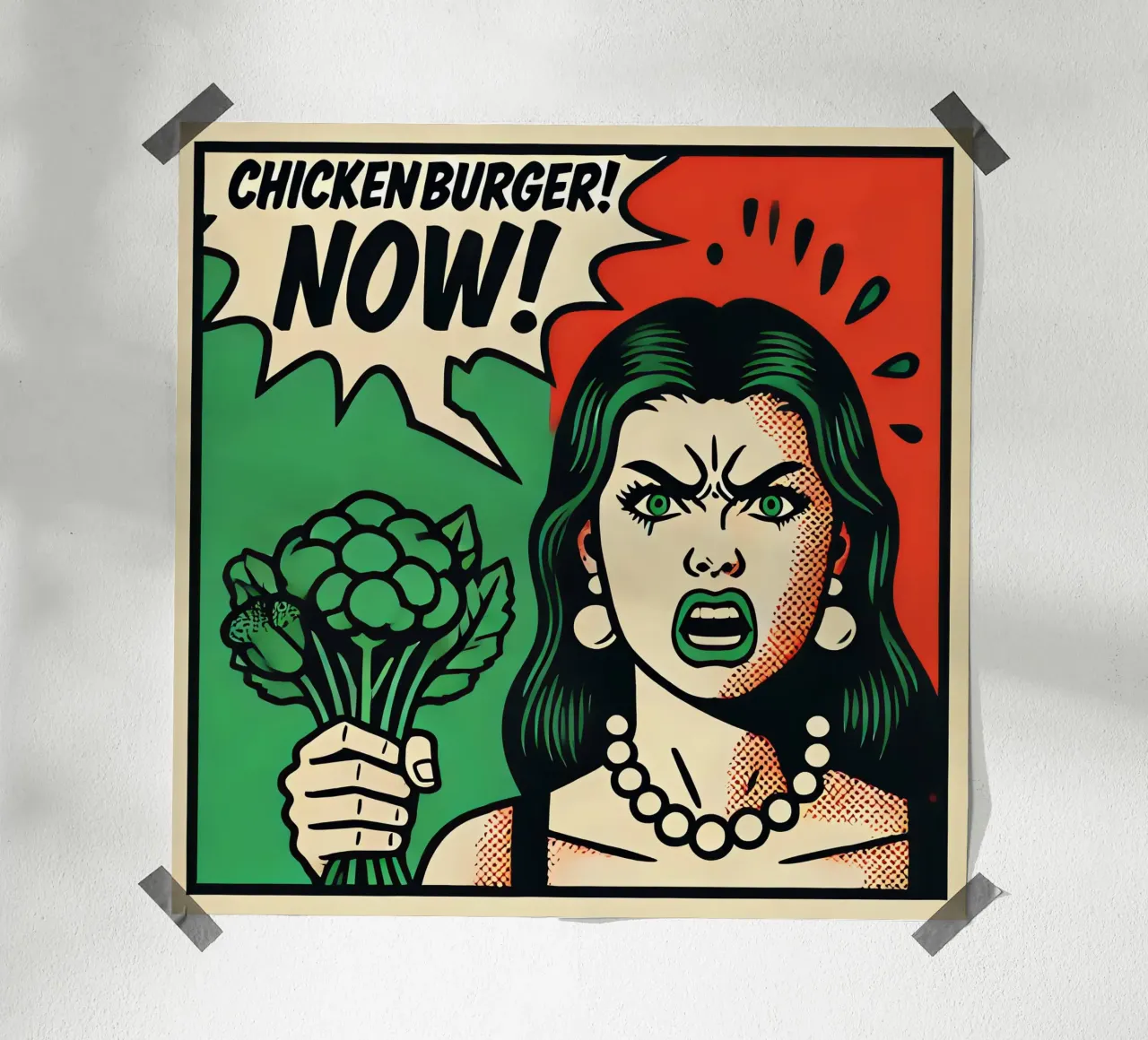Chickenburger! NU! - Vintage posterafdruk poster met houten frame van posterprints-by-nomad