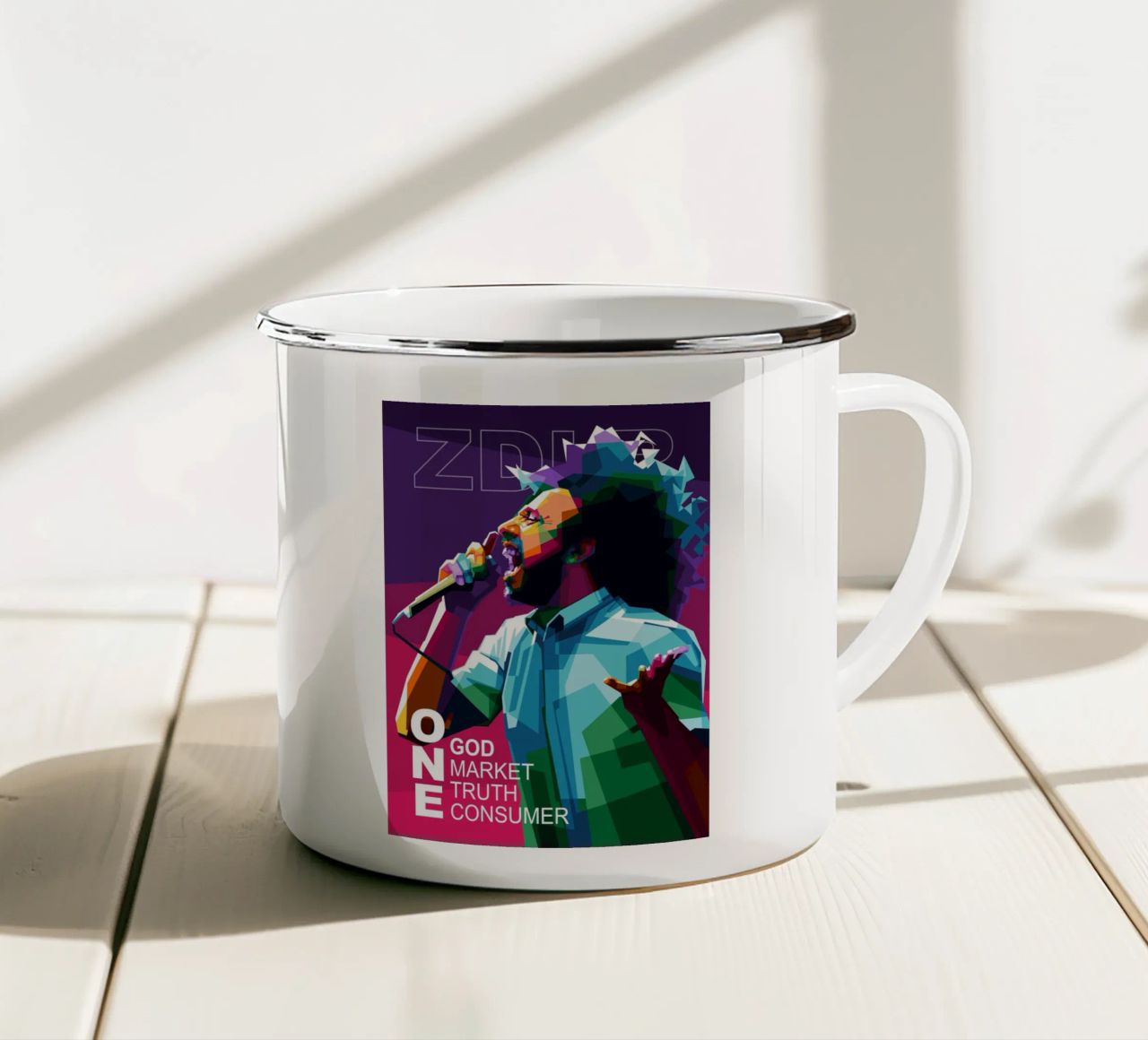 UN SEUL DIEU, UN SEUL MARCHÉ, UNE SEULE VÉRITÉ, UN SEUL CONSOMMATEUR. mug en émail de Alkahfsmart